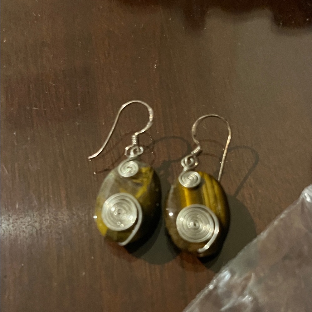 Silver and Brown Swirl Earrings